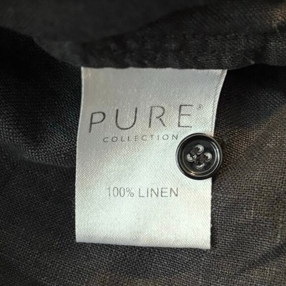 Pure Collection Size L 100% Linen Button Up Shirt Long Sleeves Tie Front Black - Picture 4 of 5